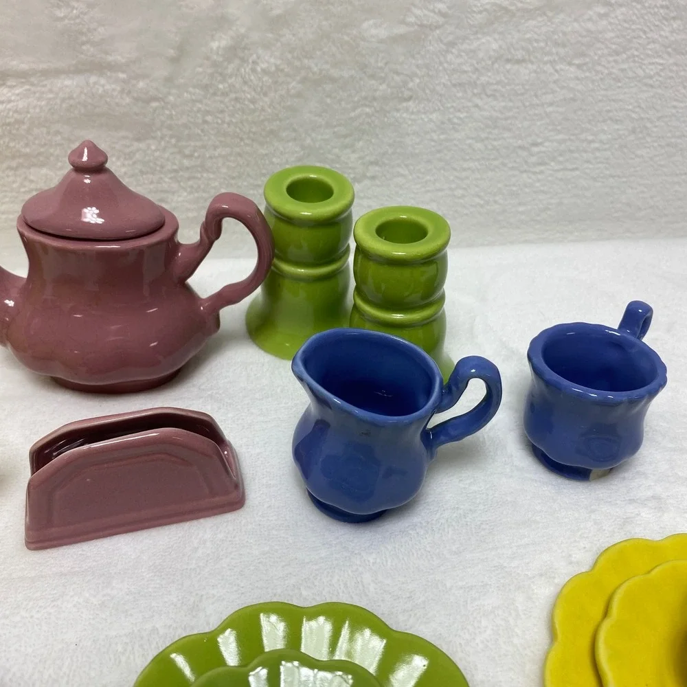 Frenzy Toy Co. Miniature Ceramic Tea Set Play Dishes Dollhouse Tableware Set SEE